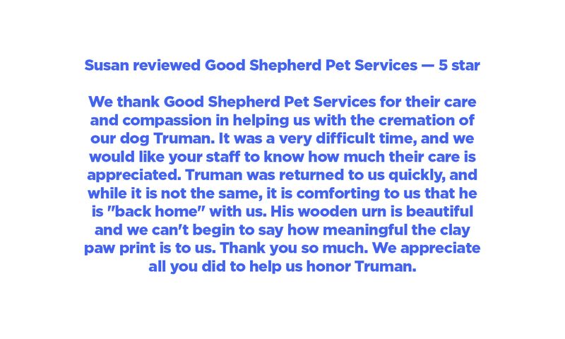 Good shepherd best sale animal cremation